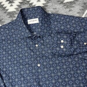 John Henric Sweden Navy Geometric Cotton Dress Shirt 16.5 42